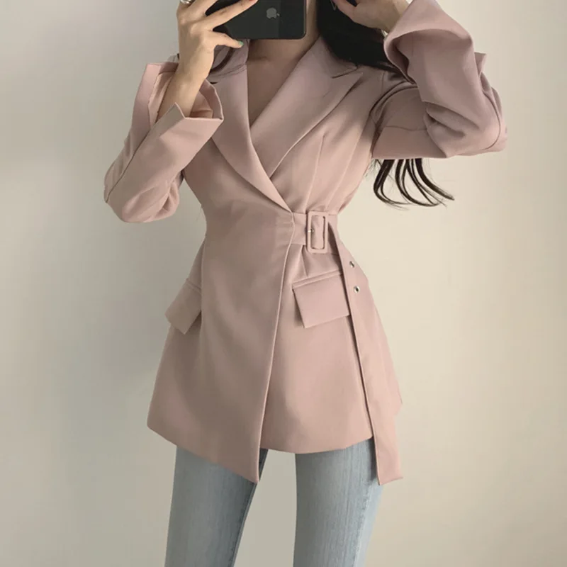Женская элегантная куртка на весну и зиму 2020 Дамский облегающий пиджак с длинным