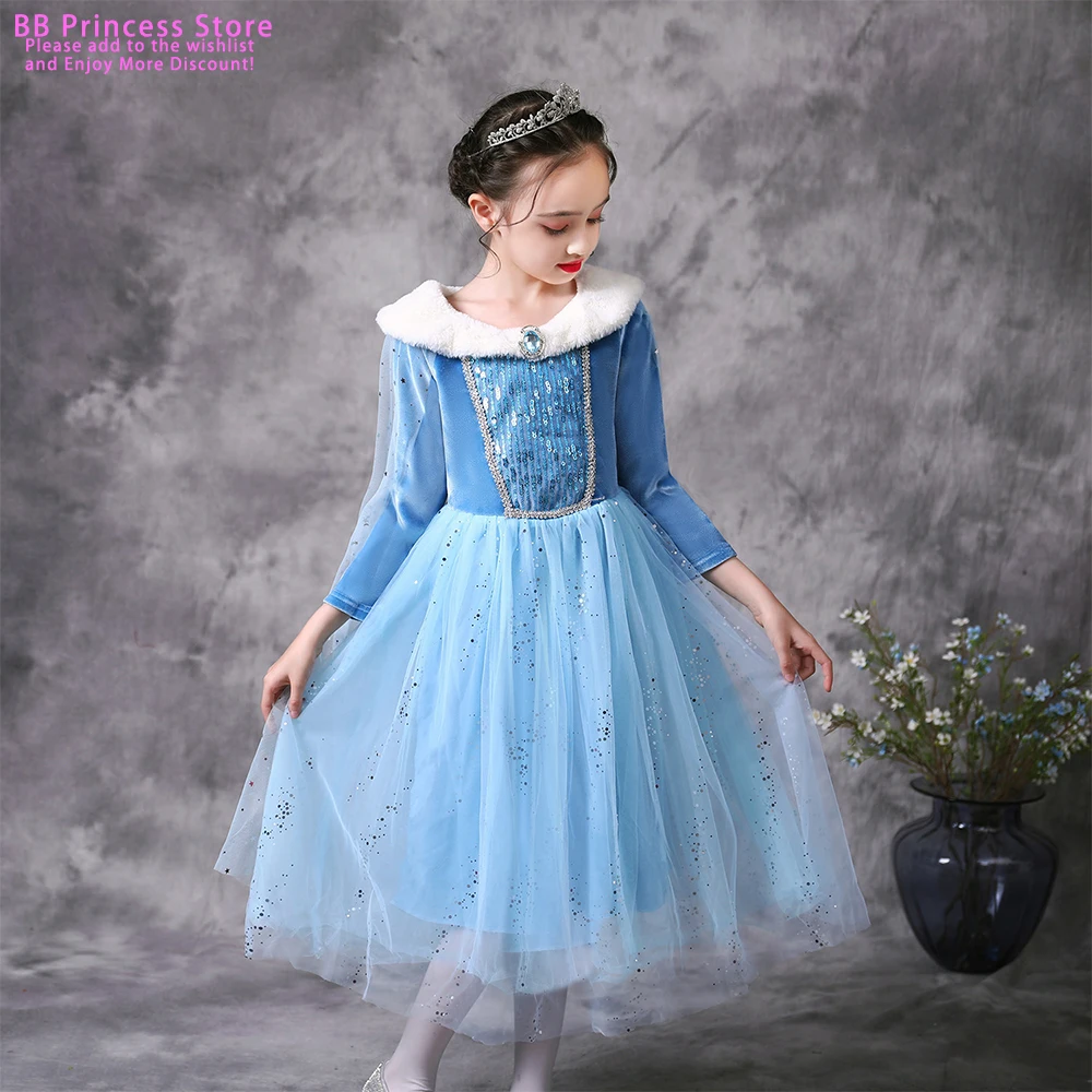 Осенне-зимнее детское платье ледяной королевы принцессы Эльзы юбка анны голубой
