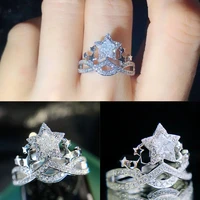 exquisite twist intertwine star pentagram pattern open adjustable ring bling iced out aaa cz rhinestone for women party jewelry