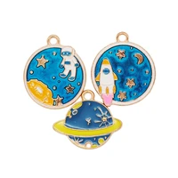 20pcslot enamel blue color kc gold color universe rocket starry sky charms for jewelry bracelet keychain accessories findings