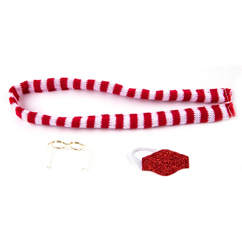 

Рождественские игрушки для кукол, 3 шт., аксессуары для эльфа, шарф в красно-белую полоску, маска для очков, детские подарки