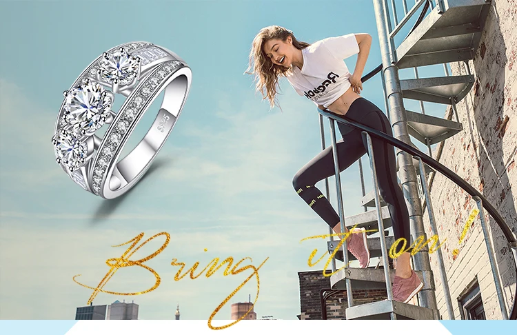 Jewelrypalace необыкновенной 2.9ct фианит 3 камень кольцо стерлингового серебра 925 женская свадебная обувь кольцо обещание Юбилей подарки