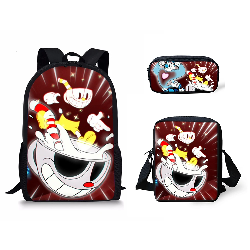 HaoYun Kid's Cuphead Game Mugman Pattern Mochila Students Backpack Shoulder Bag Travel School Bag for Teenagers Casual Mochila