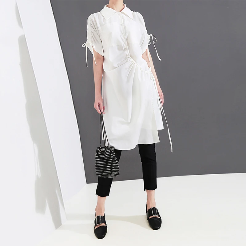 New 2019 Korean Style Women Solid White Summer Blouse Shirt Short-Sleeve Irregular Hem Ladies Casual Informal Blouses 5252 |