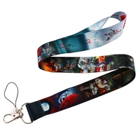 jf1327 horror killer clown lanyard cartoon neck straps id badge holder pendant keyring charm cell phone cosplay keychain gift