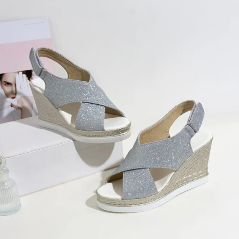 

Женские Блестящие Босоножки на платформе с блестками