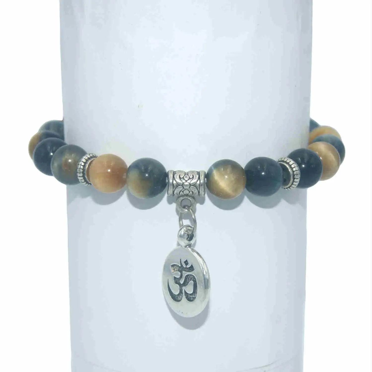 Gold Blue Tiger Eye 8 мм натуральный камень Ом бусины лазурит Агаты бусины с тигровым глазом браслеты для женщин мужчин Йога чакра мала Шарм браслет ювелирные изделия - Окраска металла: Gold Blue Tiger Eye