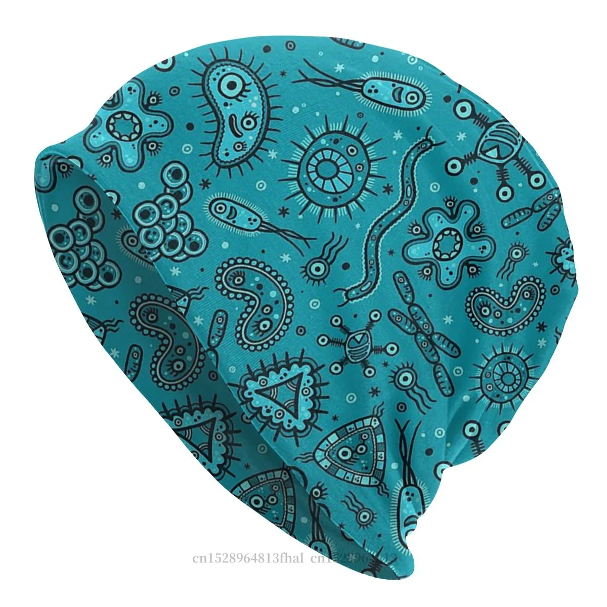 

Geek Fashion Hats Cartoon Microbes - Teal Bonnet High Quality Skullies Beanies Caps