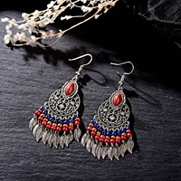 vintage ethnic boho droplet dangle drop tassel silver color earrings gifts small leaves women fashion jewelry