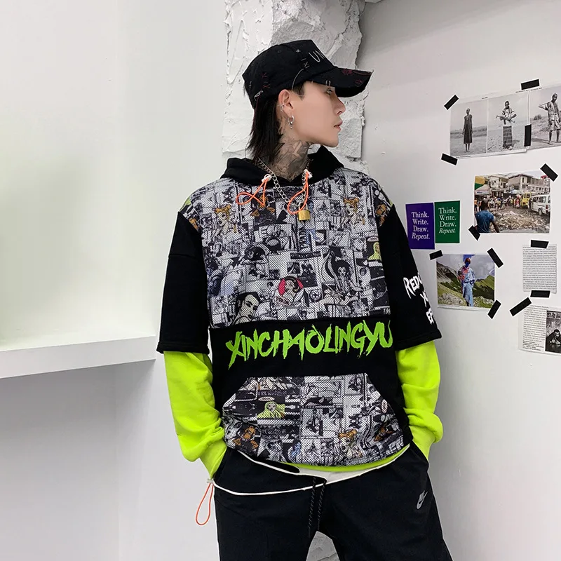 UNCLEDONJM Поддельные 2 шт. шнурок Харадзюку уличная хип хоп толстовка мужская