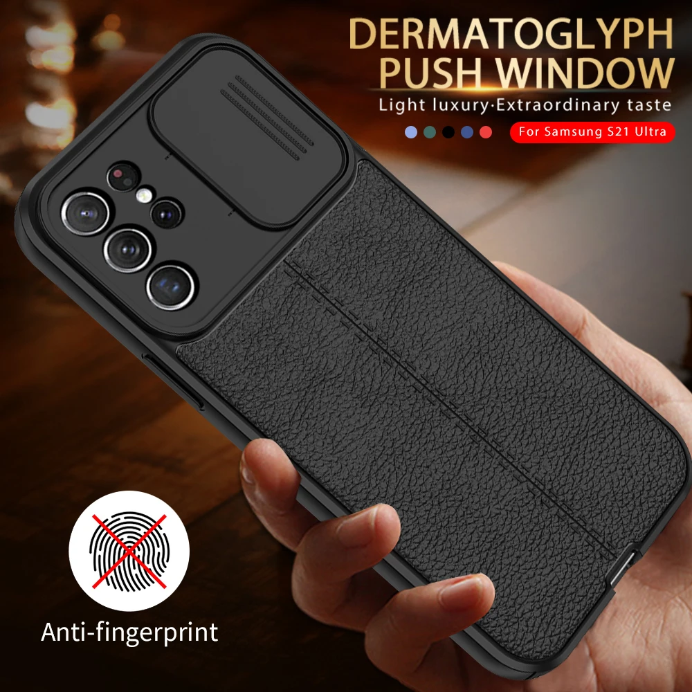 

Lychee Pattern Leather Case For Samsung Galaxy S22 S21 Ultra S 21 S21ultra S22 S21 Plus S 21 20 FE Push Camera Protector Shell