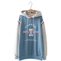 women harajuku pullovers tracksuit 2020 new stitching fake two piece cute bear print plus velvet warm hoodies sweatshirts 209841