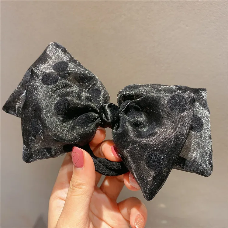 

Koreamodal Yarn Black Bow Wave Point Hair Rope for Women Hair Head Rope Girl Hair Ring Spring Clip Accessories