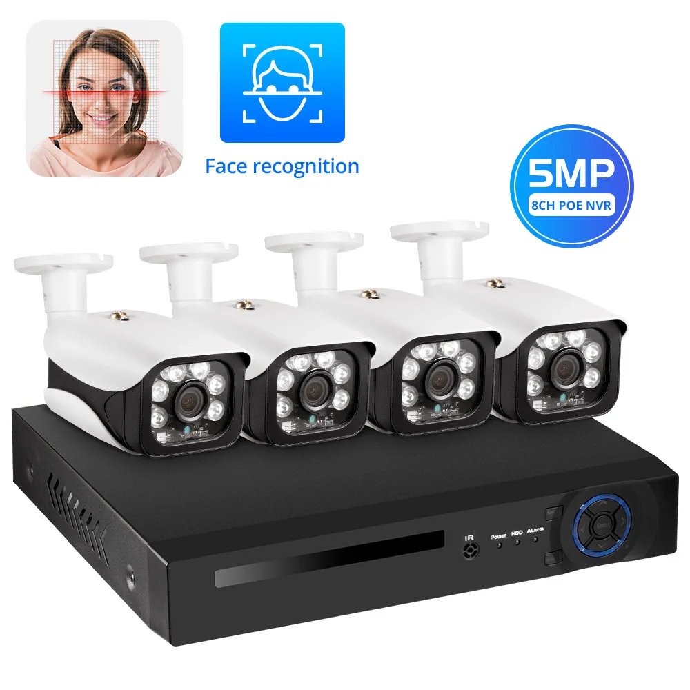 Fuers запись лица H.265 8CH POE NVR комплект 5MP POE наружная камера CCTV камера система домашней безопасности комплект видеонаблюдения просмотр приложения