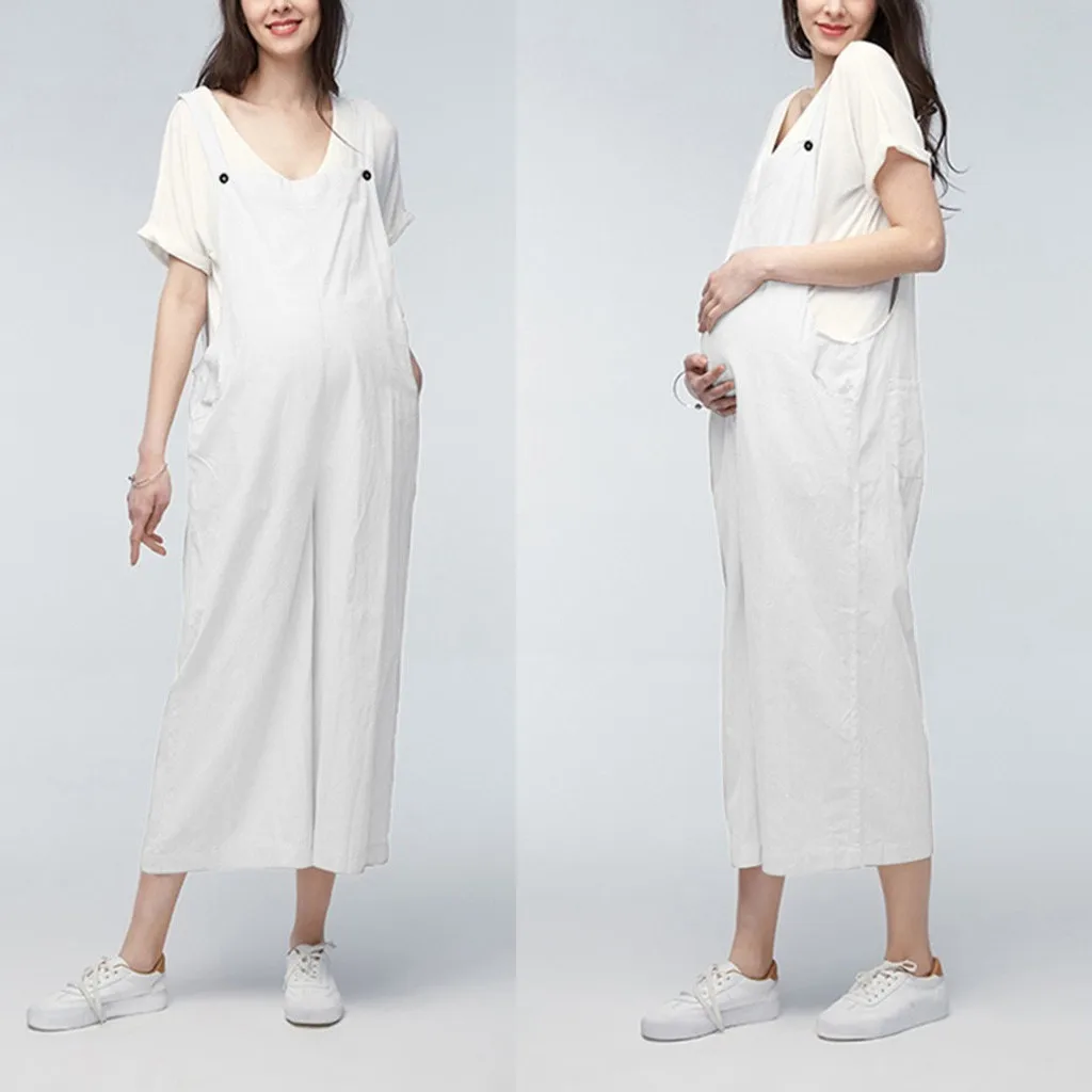 

Women's Jumpsuit Maternity Bib Solid Cotton Linen Pants Trousers Pregnant Comfort Prop Belly Rompers Overall Bodysuit Pant 2021#
