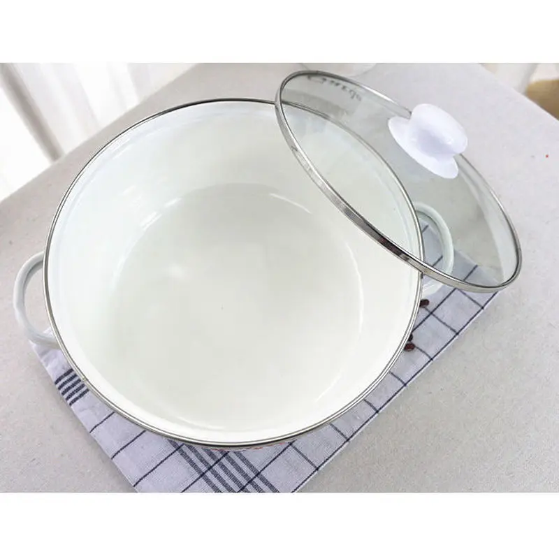 Эмалированная кастрюля для супа плоская 2-5 л толстая с крышкой приготовления