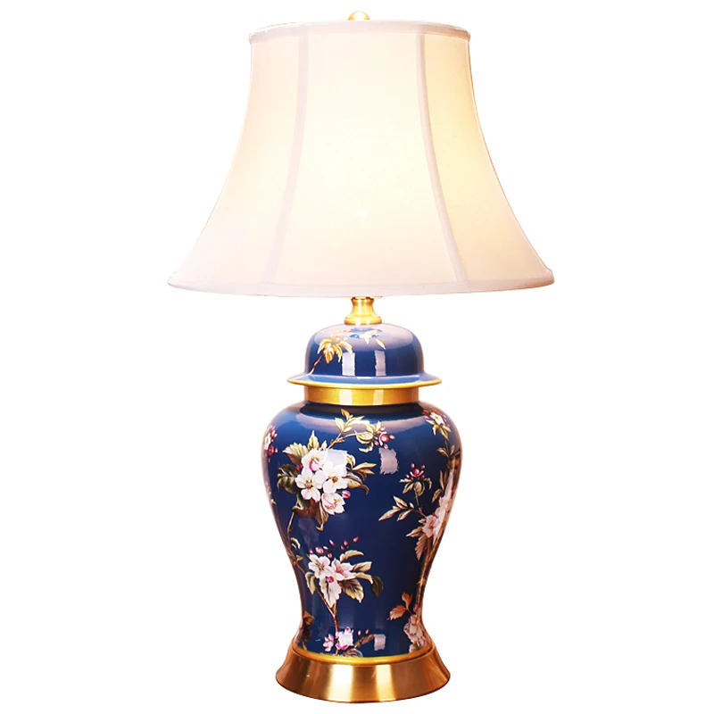 

European Style Retro Flower Garden Ceramic blue Desk Lamp Bedroom Bedside Lamp living room study