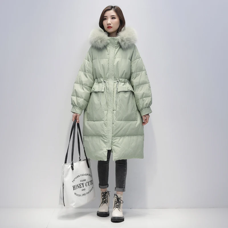 Женское длинное пуховое пальто Janveny куртка на белом утином пуху с капюшоном и