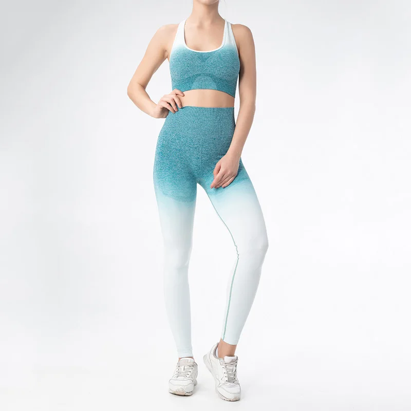 Green and white suit Спортивный костюм женскийНабор из двух частейспортивные костюмы женскиебесшовныйкостюм для фитнесаКомплект одежды для йогиТренажерный зал - Цвет: Green and white suit