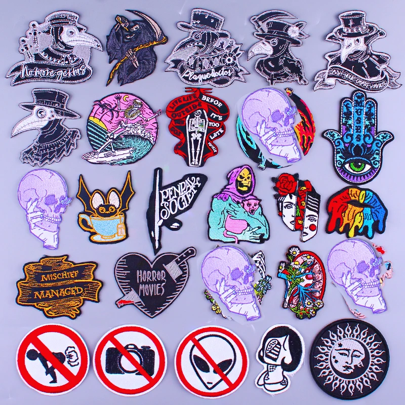 

Plague Doctor Patch Iron On Patches For Clothes Punk Skull Patch Sticker On Clothes Embroidered Patches For Clothing Stripes DIY