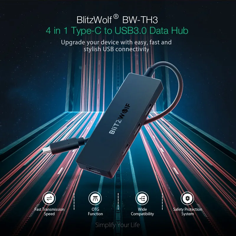 Мини USB 3 0 концентратор BlitzWolf 4 порта питания OTG с микро интерфейсом для MacBook