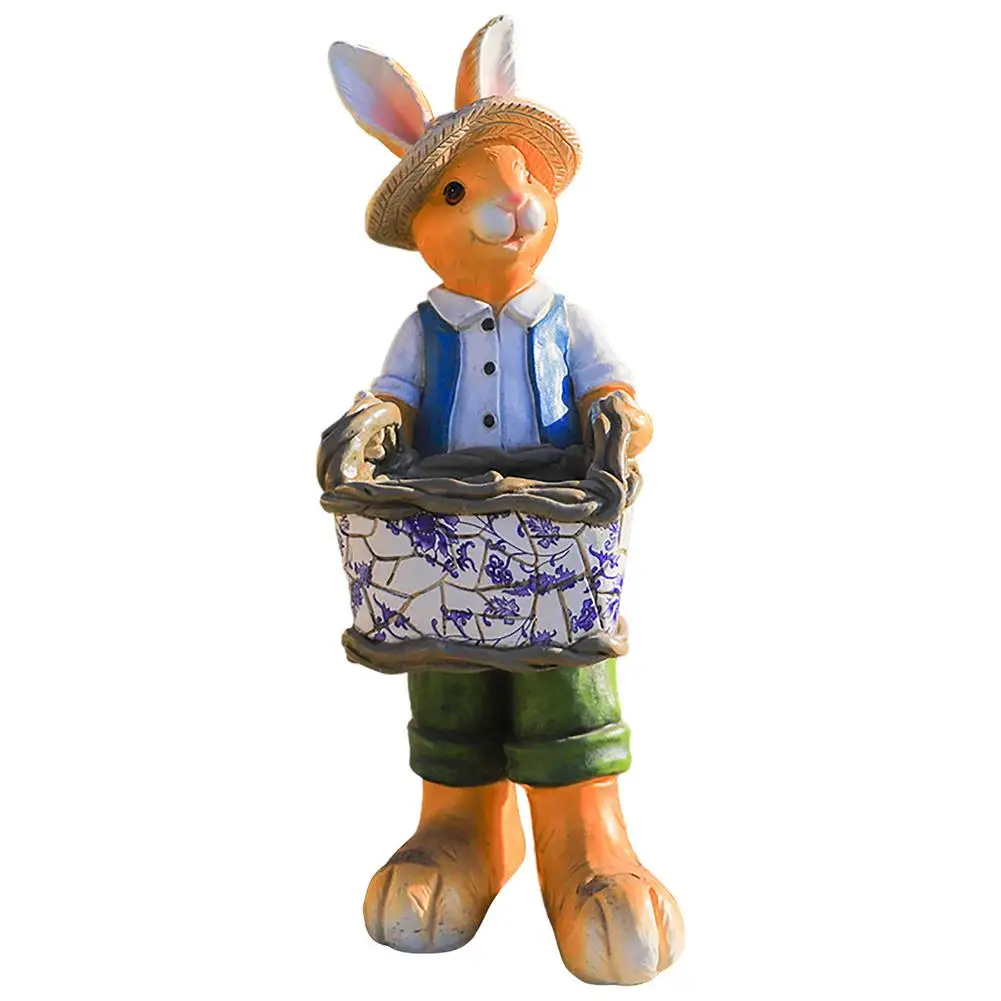Estatua de conejo de pie, adornos de conejo, artesanía de resina para Pascua, decoración de jardín