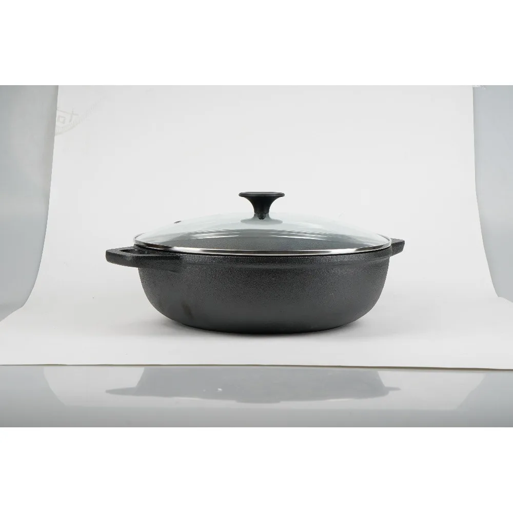 Сковорода Вок чугунная d30х8.5 см со стеклянной крышкой вес 4.5 кг|Воки| |