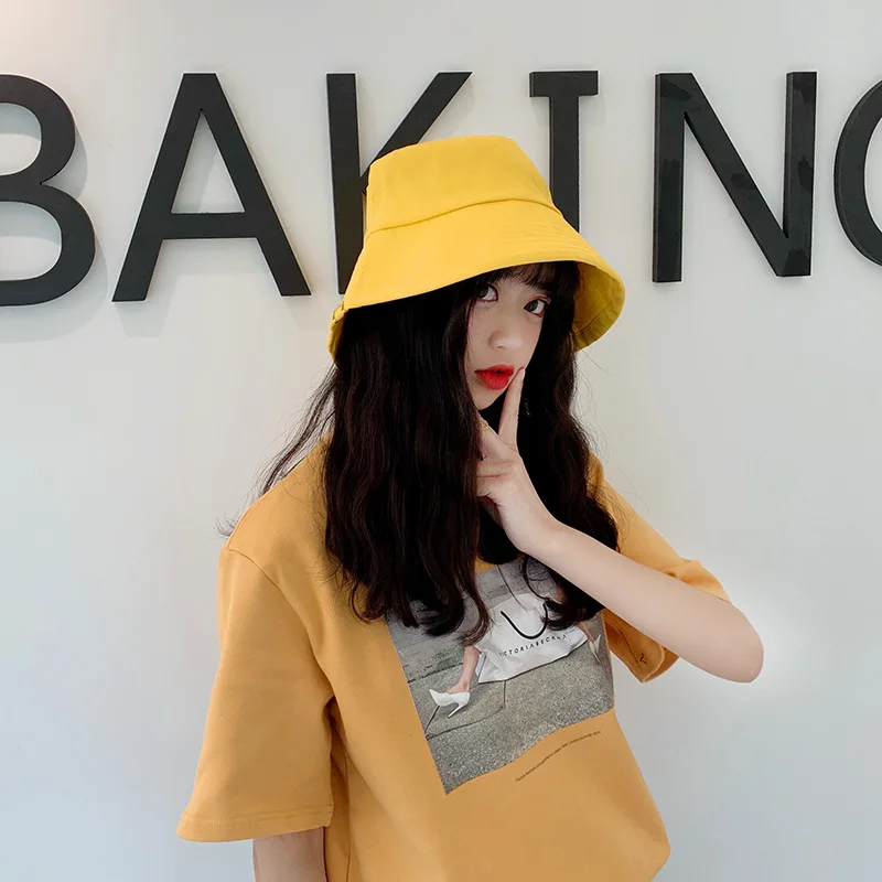 

Spring And Summer Female Bucket Hat Solid Metal Buckle Female Fisherman Cap Fashion Korean Style Female Basin Cap Sunshade Hat