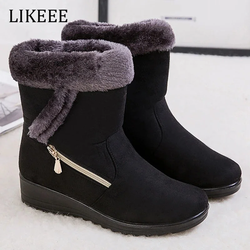 

Женские зимние ботинки на платформе 2022, Зимние Теплые ботильоны, плюшевые Нескользящие женские ботинки, зимняя повседневная женская обувь, ...