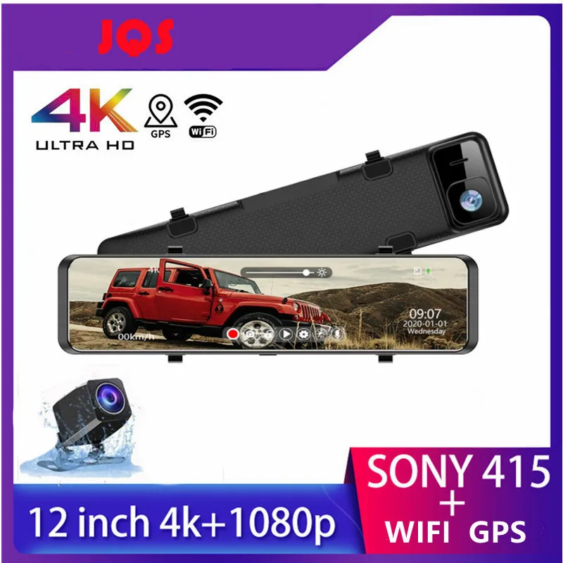 Купи 12" Car DVR 4K 3840*2160P Dash Cam Sony IMX415 Rear View Mirror GPS Camera 1080P Car Camera Video Recorder Parking Monitor за 5,130 рублей в магазине AliExpress