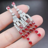 Natural Real Ruby Earring Real 925 Silver sterling Fine Charm Jewelry for Women Wedding Party Earring