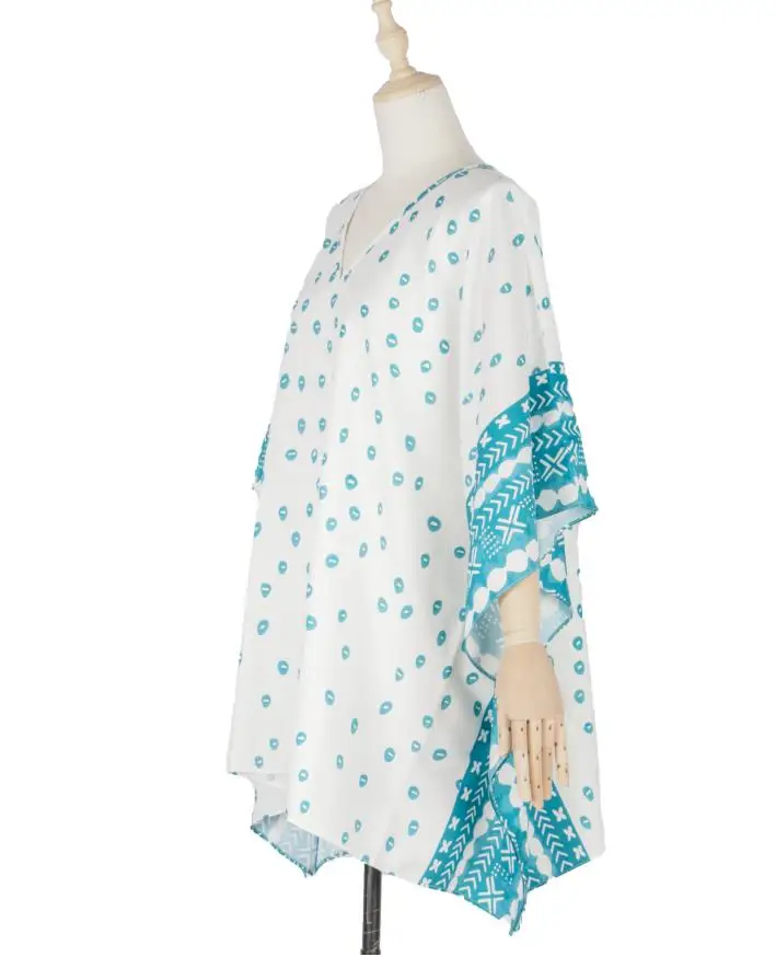 

Women Summer Polka Dot Plus Size Sun Protection Patchwork Tunic Robe Loose Batwing Sleeve Causal Mesh Beach Smocked Top