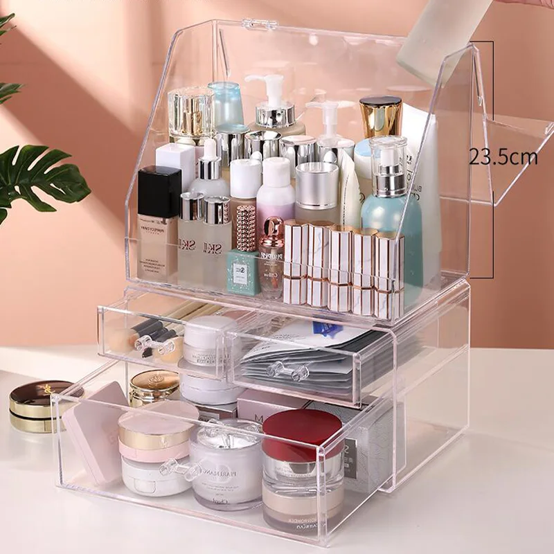 Вместительный ящик для хранения косметики настольный пыленепроницаемый стеллаж