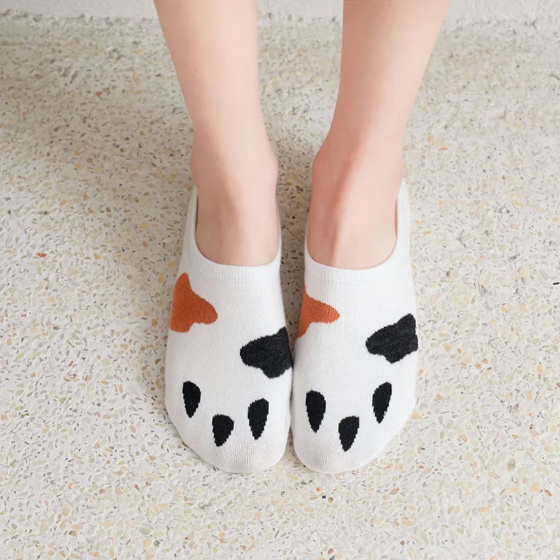New 20PCS=10Pairs Socks Slippers Non-Slip Boat Loafer Cotton Women Invisible Cute Low Short Socks Funny Cartoon Cat Paw Sock