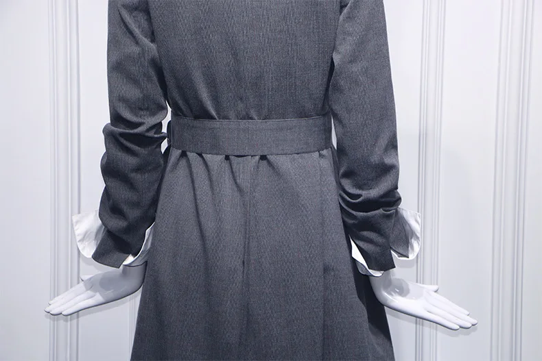 Серое пальто для женщин 2019 элегантное однобортное приталенное с отложным