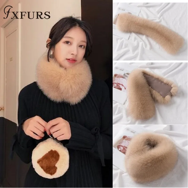FXFURS, новинка, корейский стиль, женские зимние шарфы из лисьего меха, натуральный мех, с магнитом, легко носить,, воротник из лисьего меха, шарф, кольцо
