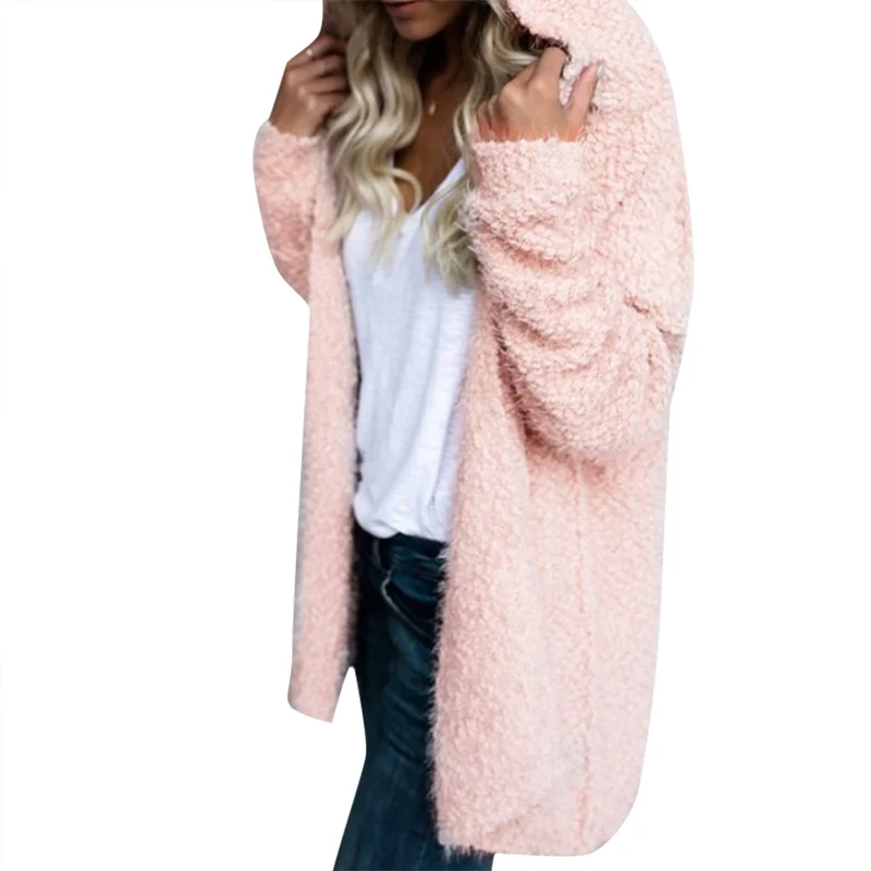 

Women Hooded Coat Faux Fur Zipper Long Sleeve Coat Oversize Fleece Soft Jacket Thick Plush Bomber Teddy Bear Jackets