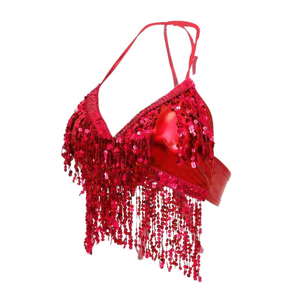 Belly Dance Costume Adjustable Halter Strap Padded Bra Halter Top Sequin Performance Outfits Dancing Parties