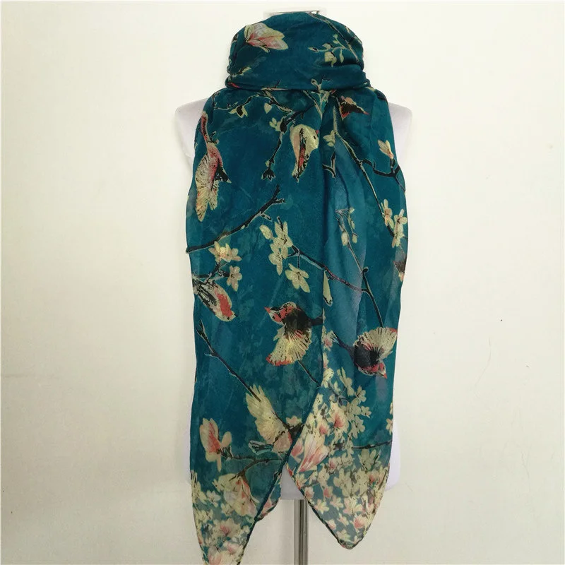 

New fashion flower scarf for women Bird print viscose Match Ipek Esarp women Scarves spring autumn Wraps hot scarf