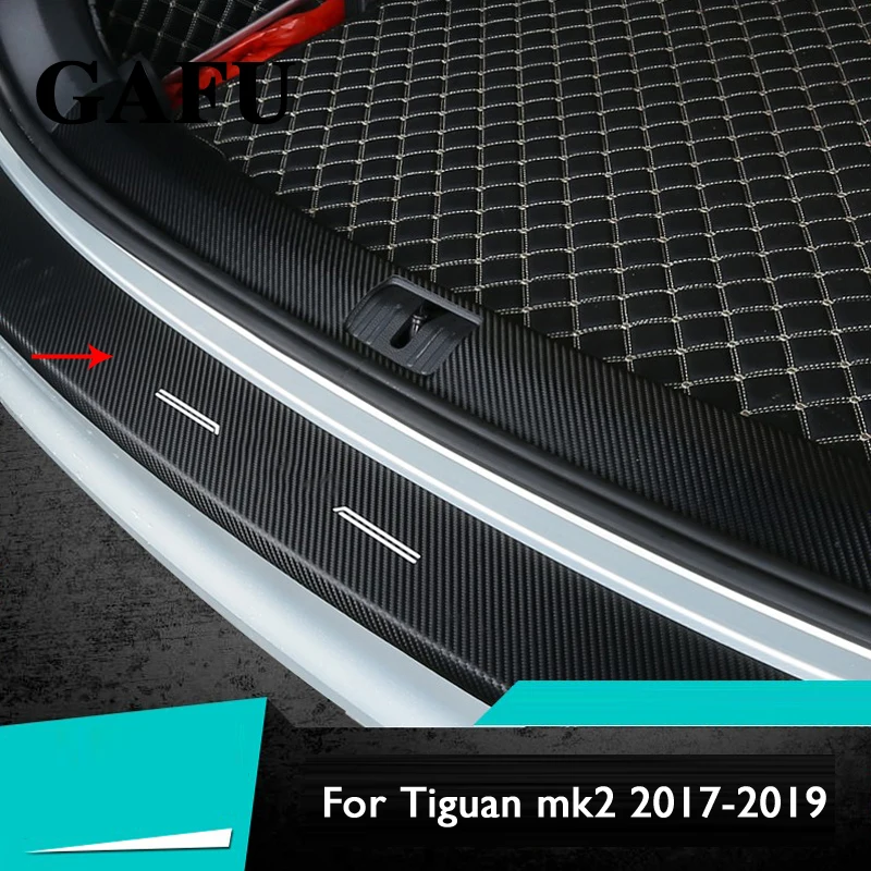 

Для VW TIGUAN MK2 2017 2018 2019 2020 2021 автомобильные аксессуары из углеродного волокна PU ВНУТРЕННИЙ Задний бампер защитная пластина крышка отделка