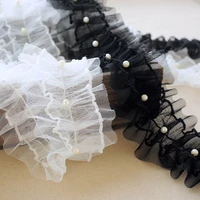 1m latest beaded lace fabric sewing accessories lace ribbon 7cm mesh beaded lace trims black white laces for clothes ribbons za3