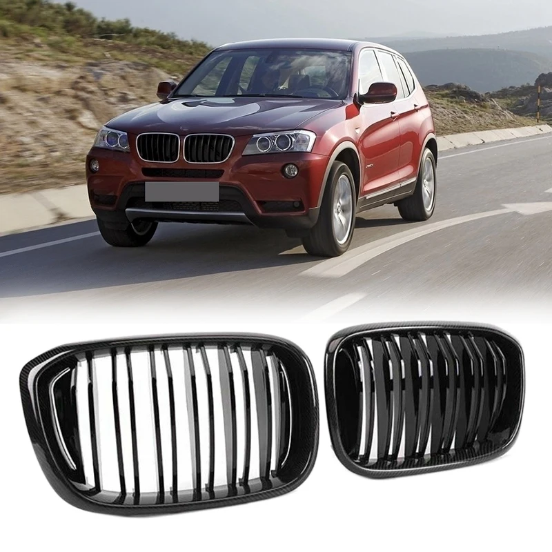 

Car Carbon Fiber Two Line Front Bumper Grille Mesh Grill For -BMW X3 G01 X4 G02 2019
