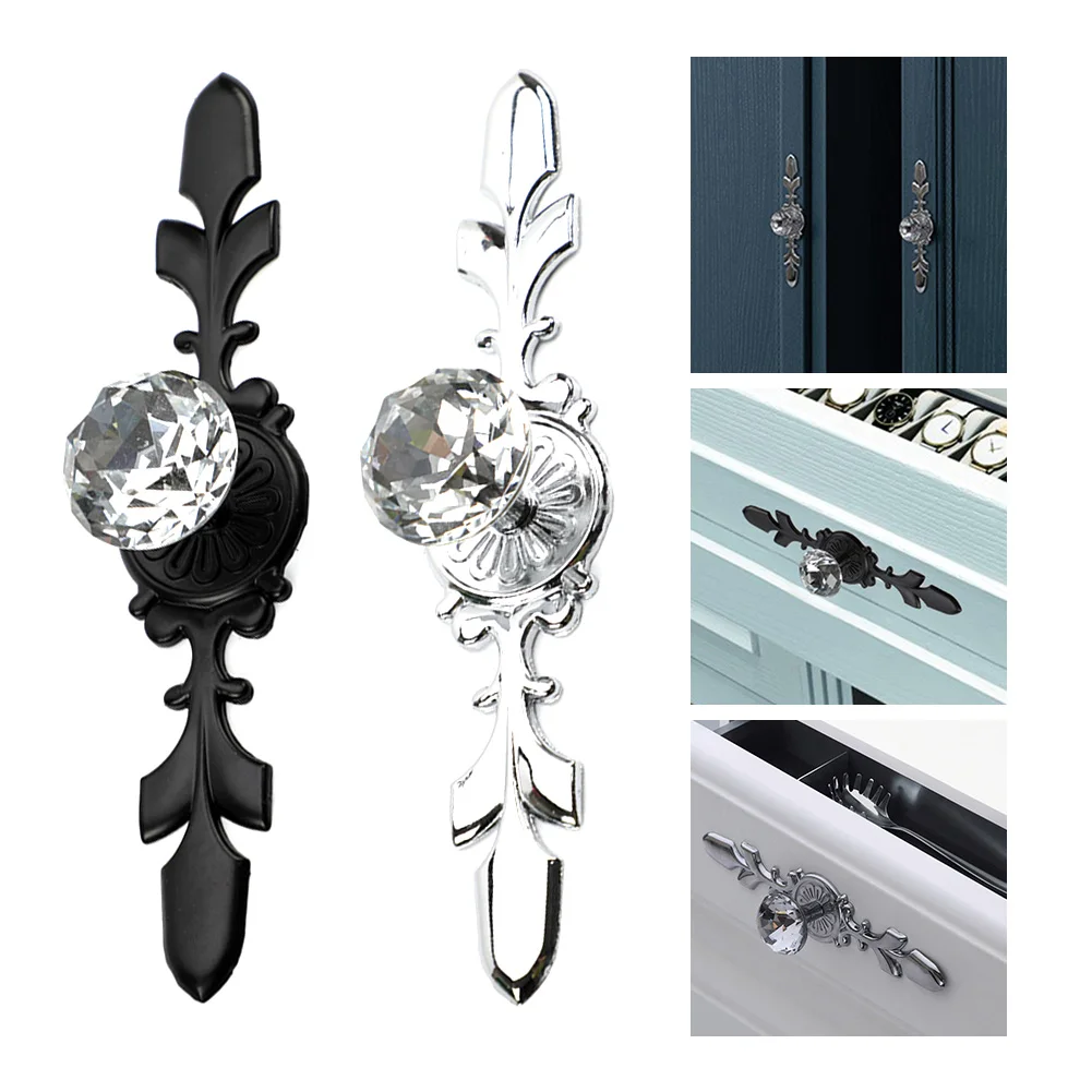 

Crystal Glass Kitchen With Screws Cupboard Closet Hardware Cabinet Handles Luxury Diamond Door Pullers Drawer Knobs Pull Shoebox