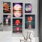 Полнолунный настенный плакат и принты, холст, живопись, луна, пейзаж, лунный свет, отражение, Настенная картина для декора гостиной