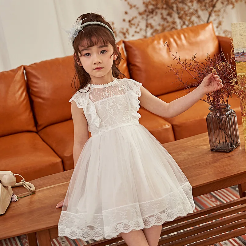 Летняя одежда для девочек 2020 модная детская белое кружевное платье принцессы