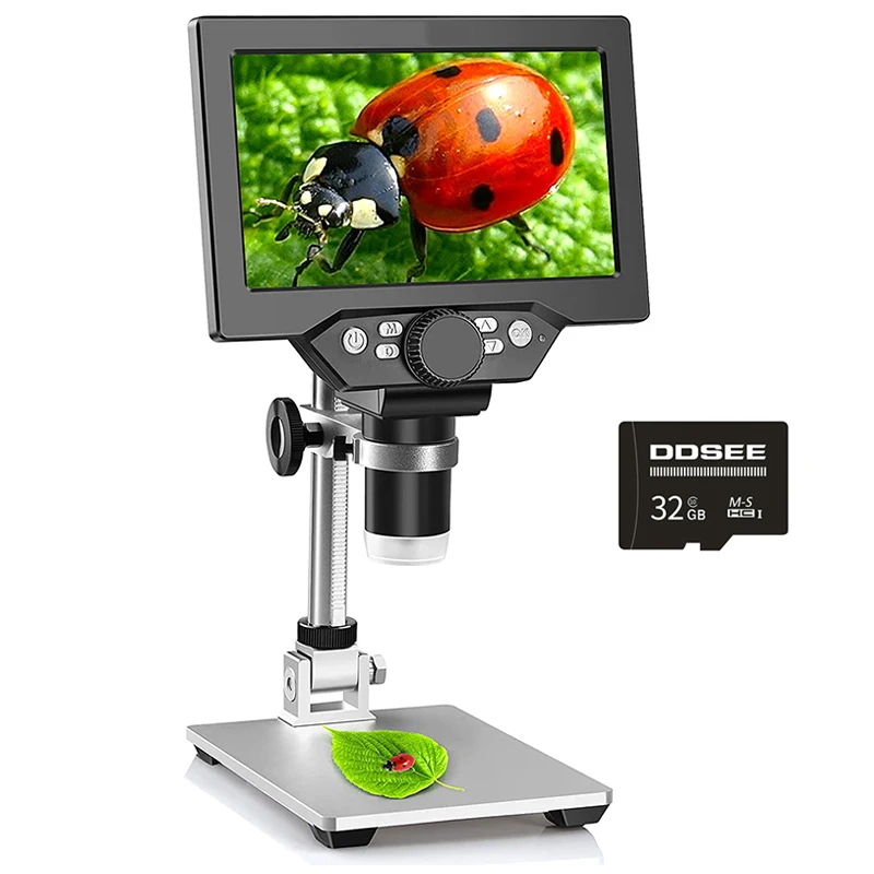 

7 inch LCD Digital USB Microscope with 32G Card 12MP 1200X Magnification Handheld Camera Video Recorder 8 LED Light Rechargeable