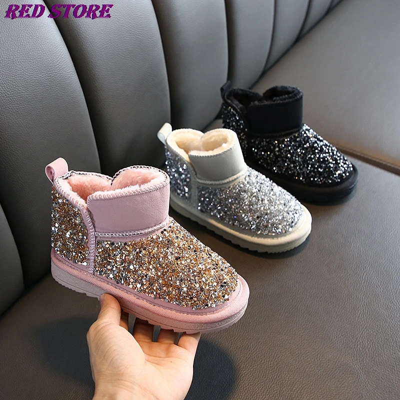 

Kids Boots 2020 Korean Winter Girls Felt Warm Princess Pu Waterproof Bling Plush Snow Boots Baby Boot Shoes Girl Child Footware
