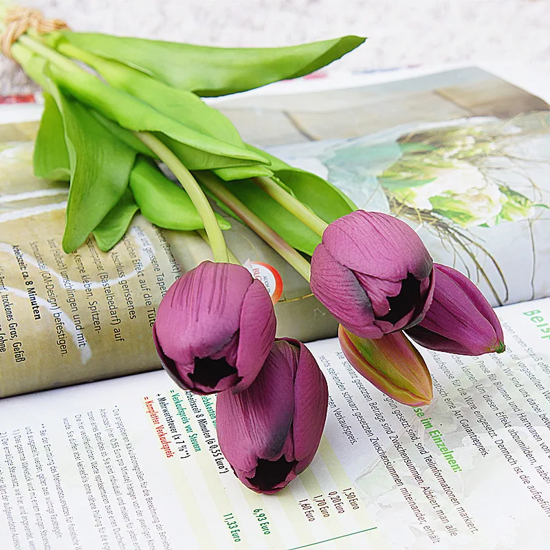 

5Pcs/bunch Real touch soft silicone Artificial tulips Flower for home wedding decoration Fake bridal hand flowers flores tulip