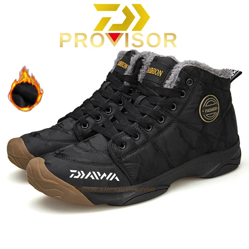 

DAIWA Waterproof Ankle Boots Winter Warm Plush Snow Boots Men Outdoor Sneaker Work Boots Male Rubber Fishing Men's Boots Size 48