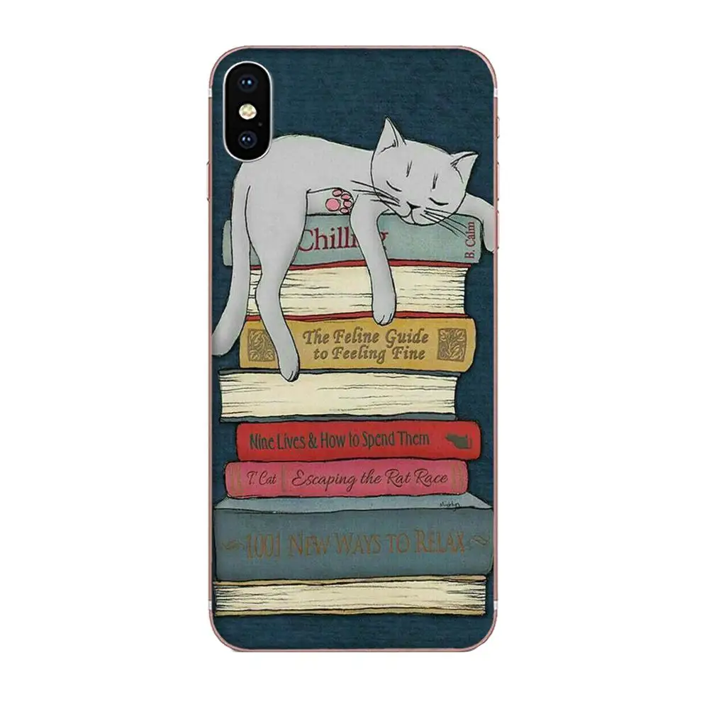 Высококачественный чехол для телефона Кот спящий на книгах Apple iPhone 4 4S 5 5C 5S SE 6 6S 7 8